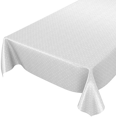 ANRO Wachstuchtischdecke Wachstuch Wachstischdecke Tischdecke Punkte Dots Gepunktet Uni Einfarbig Grau abwaschbar wasserabweisend Gartentischdecke Meterware pflegeleicht Lotuseffekt 200x140cm