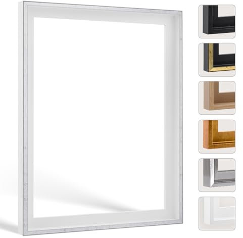 Bildershop-24 Schattenfugenrahmen mit Schattenfuge Lemgo Rahmen für Keilrahmenbilder und Leinwände 60 X 90cm Weiß Grau Antik