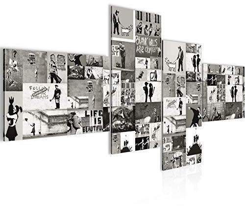 Runa Art Wandbilder Set XXL Collage Banksy Loft Wohnzimmer Braun 4 Teilig - Made in Germany - 302745c