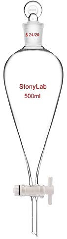 stonylab 500ml Embudo Separador de Cristal de Borosilicato con Tapón de Vidrio, Separatory Funnel Embudo de Laboratorio Cónico en Forma de Pera en Pared Gruesa con Junta 24/29