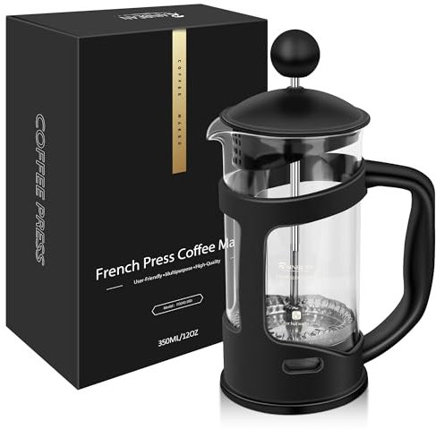 Cafetiere 2 Cups French Press, Small Coffee Press for Ground Coffee, Maximum Flavor Coffee Brewer with Stainless Steel Filter, Perfect for Coffee Lover Gifts, 12 oz/350 ML