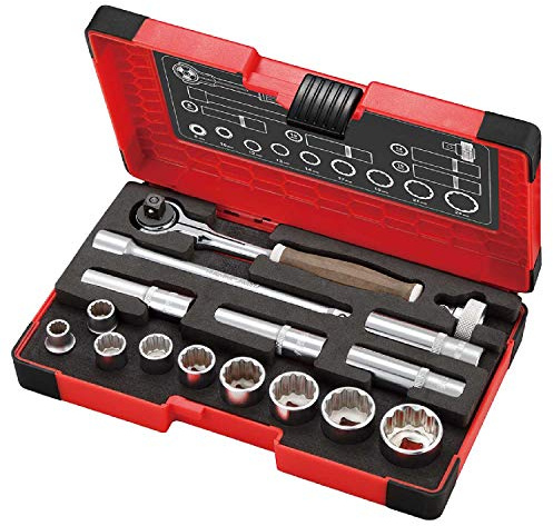 VESSEL 3/8sq (9.5mm) 16pcs. Non-Slip handle Wood-Compo Swivel Socket Wrench Set HRW3005MSW (3/8sq Swivel 16pcs.)