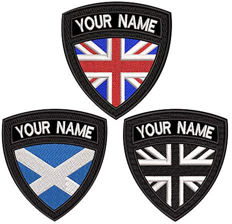 Custom Tactical Military Name Patch, Personalized Embroidery Name tag, British, Scotland Flag Iron on/Hook & Loop Name Patch for Multiple Clothing Bags Work Shirt