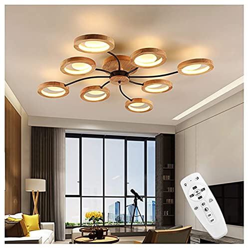 Azanaz Massivholz Deckenleuchte mit Fernbedienung | Dimmbare LED Lampe mit 4 Runden Lichtringen & Farbtemperatur-Wechsel (3000K-6500K) | Moderne Deckenlampe für Wohnzimmer, Schlafzimmer (Φ112 x H12cm)