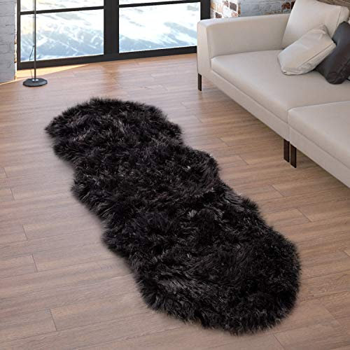 Paco Home Kunstfell Fellteppich Imitat Sitzkissen Herzform Rund Verschiedene Formen Schwarz, Grösse:55x160 cm Fell-Form
