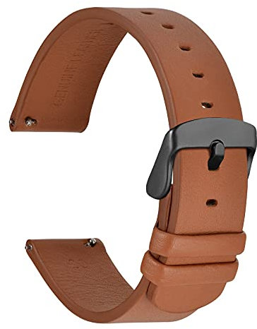 WOCCI 20mm Dünne Flache Leder Uhrenarmband für Smartwatch mit Schwarze Schnalle (Braun)