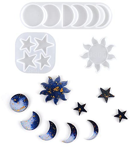 Nifocc 3 Stück Mondfinsternis Molds Mondphasen Harz Formen Stern Mond Sonne Silikonformen für DIY Basteln Schmuck Heimdekoration Wandbehang Schlüsselanhänger