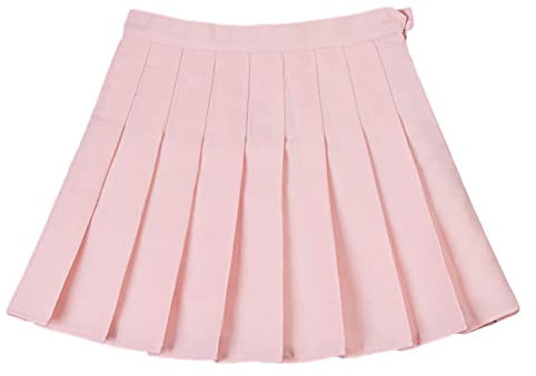 SOMTHRON Gonna da donna basic, a vita alta, a pieghe, tinta unita, da tennis, skater, rosa 2, XL