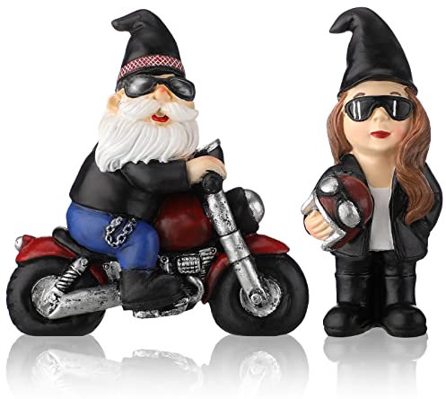 2 Pcs Biker Gnomes Coffee Riding Motorcycle Christmas Swedish Tomte Gnomes Resin Figurines Tiered Tray Collectible Tabletop Decor for Home Farmhouse Office Decor (Biker Gnome)