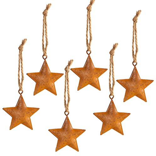 Logbuch-Verlag 6 kleine Weihnachtsanhänger Sterne aus Metall rostig braun Vintage Weihnachtsdeko Baumbehang Geschenkanhänger 5,5 cm