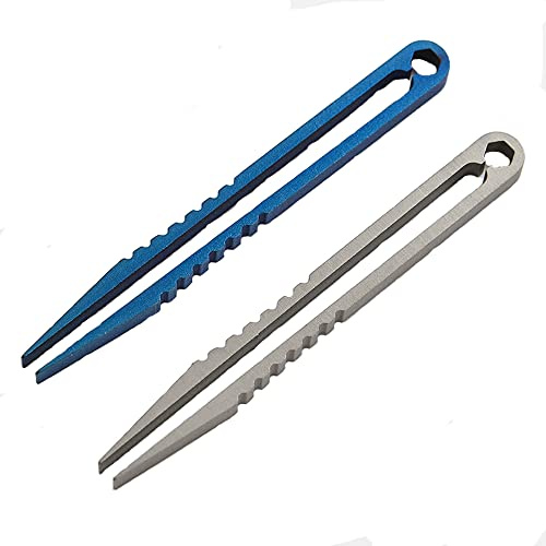 Lot de 2 mini pinces à épiler portables en alliage de titane, outil d'extérieur EDC pour voyage, camping, maison, alpinisme, argent/bleu