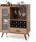 COSTWAY Wine Cabinet Sideboard, Kitchen Storage Cabinet with 8 Removable Wine Rack, Glass Holder, Drawer, Tempered Glass Door and Anti-tipping Device, Wooden Buffet Cupboard for Dining Living Room