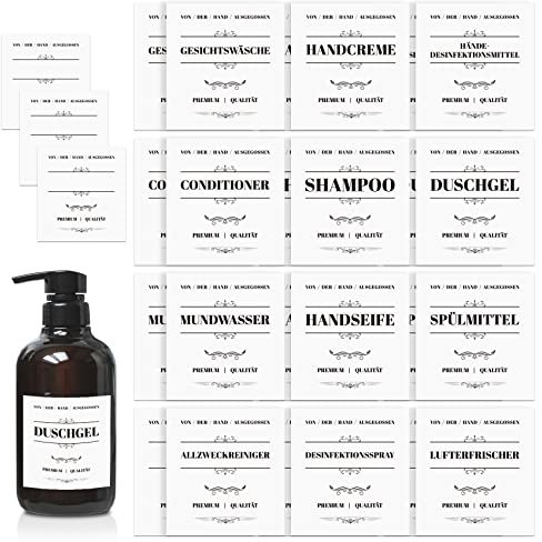 PAPERKIDDO 24 Stücke Wasserdichtes Etikett Aufkleber, Etiketten für Pumpspender Seifenspender Bauernhaus Shampoo Spender Aufkleber für Küche Badezimmer 2,76 x 2,56 Zoll