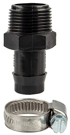 tecuro Schlauchtülle Ø 21 mm x 3/4 Zoll AG (G), mit Edelstahlschlauchschelle - Nylon schwarz