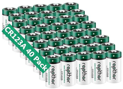 Rapthor CR123A Battery Pack of 40 3 Volt 123 Battery 1650 mAh UL & RoHS Certified for Safety and Medical Devices