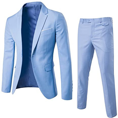 Herren Slim Fit 3 Teilig Anzüge Herrenanzug Sakko Regular Fit Anzüge für Hochzeit Business(Blau,L)