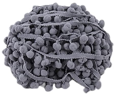 SHTGOI 5 Yards Pomponborte Bommelborte Bommel Fringe Band Fransenborte Pomponband Bommelband Pompom Fransenbesatz Pom Poms Quaste Borte Zierborrte für Kleidung Vorhang Dekoration Hellgrau