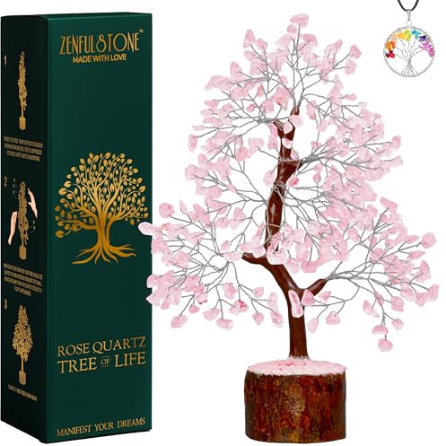 ZENFULSTONE Albero della vita in cristallo di quarzo rosa per amore e guarigione, decorazione per casa e ufficio, bonsai fatto a mano per supporto emotivo e armonia come simbolo di pezzo per i propri