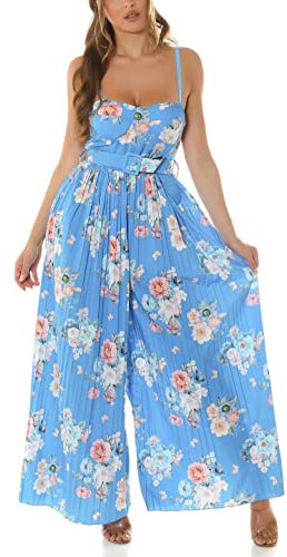 Flower Printed Plissee Extreme Marlene Jumpsuit Overall mit Gürtel One Size (Einheitsgröße)
