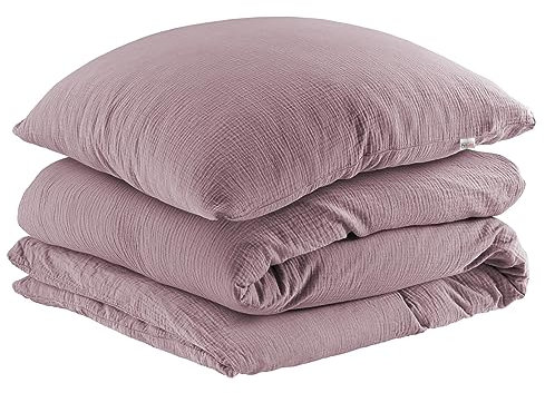 Pure Label Musselin Bettwäsche 155x220 cm mit einem Kissenbezug 80x80 cm aus 100% Baumwolle - Traumhaft weiche, kuschelige Bettwäsche-Sets in Mauve aus Musselin