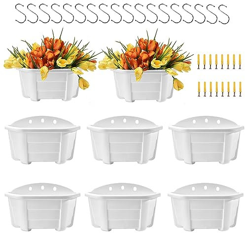 ORIMERC Paquete de 8 macetas colgantes de pared blancas de 9.8 pulgadas para plantas de interior, soporte para plantas de pared con agujero de drenaje, macetas colgantes de balcón, barandilla,