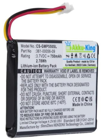 Akku kompatibel mit Garmin 361-00056-09 - Li-Ion 750mAh - für Drive 60, Drive 61, Pro 70 Dog Training, Pro 550 Dog Training, Sport Pro Transmitter