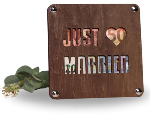 Geldgeschenk zur Hochzeit 'JUST Married' Schild aus Holz I Hochzeitsgeschenke für Brautpaar I Hochzeitsgeschenk Geld verschenken | Geschenk | Geldgeschenke Verpackung Brautpaare