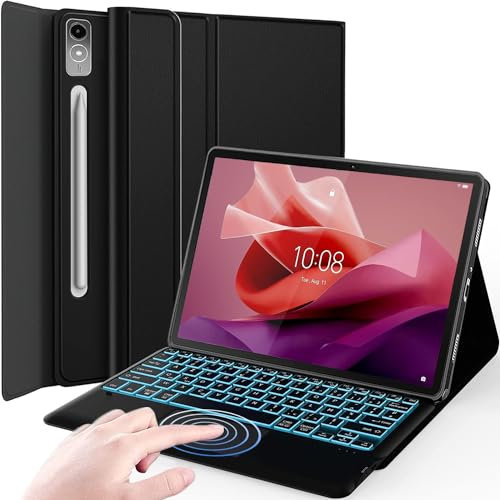 Nanhent Rétroéclairé Clavier Coque pour Lenovo Tab P12 12.7 Pouces Tablette 2023, Smart Touchpad, AZERTY Français Amovible Bluetooth sans Fil Clavier avec Housse Étui Premium PU (Lenovo Tab P12)