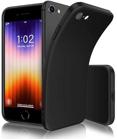 Flyzoo Silikon Hülle für iPhone SE 2022/SE 2020/8/7 (4,7''), Ultra Dünn Weiche TPU Soft Silikonhülle Handyhülle, Slim Fit Stoßfest Bumper Gummi Schutzhülle mit Mikrofaserfutter Case Cover, Schwarz