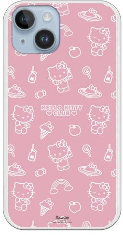 Personalaizer Siliona Flexible Transparent Case for iPhone 15 Plus with Hello Kitty Pattern Design on Pink - TPU Case Compatible with iPhone 15 Plus
