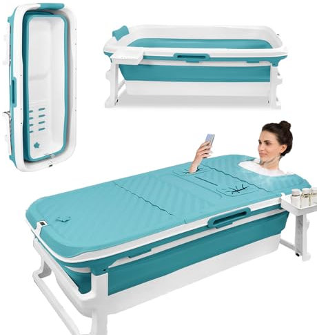 NAIZY Faltbare Badewanne 132 * 61 * 54cm Tragbar Klappbadewanne mit Thermometer Abnehmbare Abdeckung PP+TPE Foldable Faltbadewanne Mobile Badewanne für Badezimmer SPA