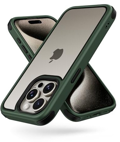 MobNano Ultra Hybrid Durchsichtig Hülle für iPhone 15 Pro Max Hülle Stoßfest Bumper Transparent Handyhülle Shockproof Fallschutz Silicone iPhone 15 Pro Max Case - Alpin Grün