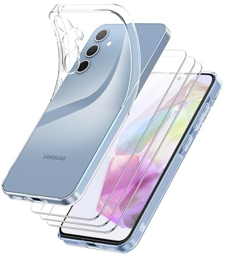 YNMEacc Cover per Samsung Galaxy A35 5G, Custodia Samsung A35 Trasparente con 3 Pezzi Pellicola Vetro Temperato, Sottile Morbida Silicone TPU Antiurto Case per Samsung Galaxy A35