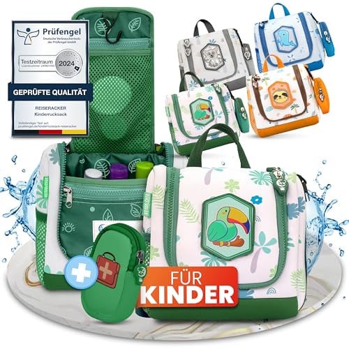 REISERACKER Kulturbeutel Kinder inkl. Medi Tasche als Kulturbeutel zum Aufhängen - Kulturtasche Kinder zum Aufhängen - Kulturtasche für Jungen und Mädchen