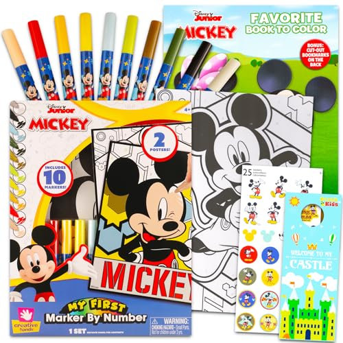 Disney Mickey Mouse Malbuch für Kinder – Bündel mit Micky Malen nach Zahlen, Aktivitätsset mit Markern, Postern, Malvorlagen und mehr, Mickey-Maus-Malset für Jungen, Mädchen