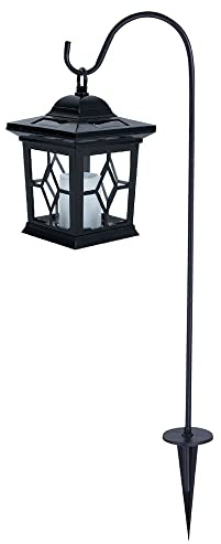 Steckleuchte Solarlampe Erdspieß Solarlampen Terrassen Flackerlicht Solar Außen Steckleuchten im Laternen Design, schwarz, 1x LED, LxBxH 14,3x14,3x19 cm
