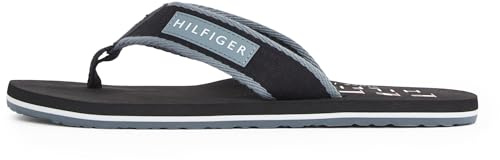 Tommy Hilfiger Herren Flip Flops Patch Beach Sandal mit Logo, Schwarz (Black), 40