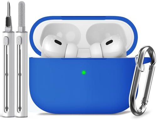 Inesore Compatible with Airpods Pro 2nd/1st Cases Cover,Silicone Protective Case for Apple Airpods Pro 2nd/1st Generation Charging Case with Keychain and Cleaner Pen,for Women Men(Azure Blue)