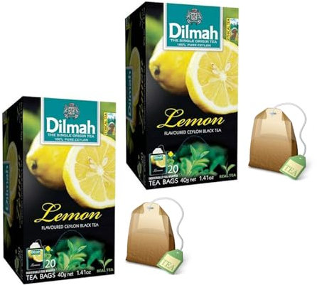 Dilmah® | Tè Nero Limone | Ceylon Tè Nero & Limone Singola Origine - 2 x 20 Bustine di Té (2 x 40 Gr)
