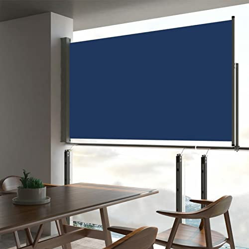 LAPOOH Ausziehbare Seitenmarkise, Sichtschutz Terrasse, Windschutz Terrasse, Terrassen-sichtschutz, Trennwand Balkon, Markise Seitenwand, 140 x 300 cm Blau
