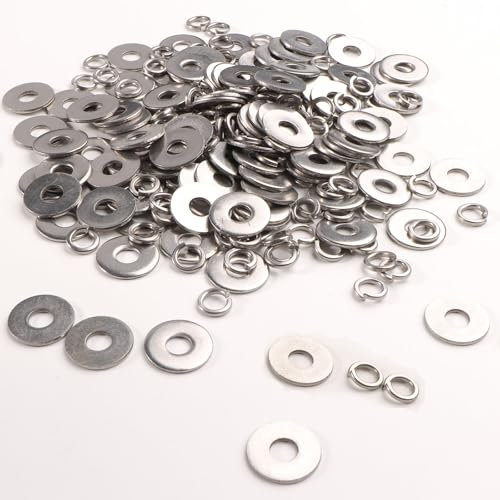 URHRHU 200 Piezas Arandelas de Acero Inoxidable M6 Arandela Plana y Arandela de Resorte Arandela 6mm Ala Ancha Arandela de Freno Arandela de Bloqueo Arandela Redonda Metálica para Tornillos y Pernos
