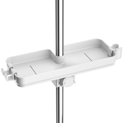 Rainsworth Duschablage Ohne Bohren Weiß - werkzeuglose Installation,Höhenverstellbares Duschregal für Badezimmer,Für Duschstangen 18-28 mm