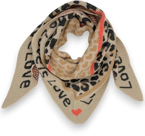 Ziona Damenschal Winter Dreiecksschal weich XXL Winterschal 180 x 70 cm Leo Herz Print (Beige-Schwarz (Love))