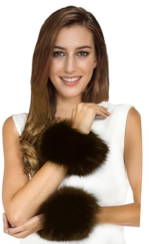 Lina & Lily Damen Winter Armstulpen Manschetten Pulswärmer Kunstfell (Dunkelbraun)