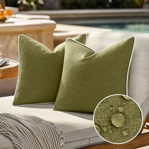 EMEMA Wasserfest Kissenbezug Outdoor Wasserdicht Sofakissen Dekokissen Kissenbezüge Dekorativ Kissen Kissenhülle aus Polyster für Garten Sofa Wohnzimmer Bett 2er Set 40x40 cm Dunkelgrün