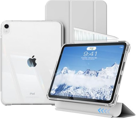 GKABXY for iPad (A16) 11th/10th Generation Case 2025/2022, Fully clear back shell, Soft TPU Frame, Auto wake/sleep, Sliding Drawer and 2 in 1 Removable case for iPad 10.9/11 inch, Gray