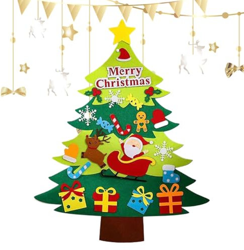 Kit albero di Natale in feltro per bambini,Albero di Natale in feltro per bambini - Set artigianale in feltro per bambini con 20 ornamenti rimovibili,Decorazioni natalizie in feltro, forniture per fes