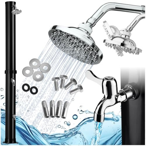 tectake® Solardusche 40 Liter, Gartendusche, solar Shower Aussendusche, Gartenbrause, Outdoor Dusche, warmes Wasser, für Garten, Camping oder Pool mit Duschkopf groß und Wasserhahn - schwarz