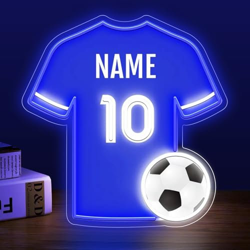Custom Soccer Jersey Neon Signs for Wall Decor Personalized Name Number Football LED Light up Sign for Boys' Bedroom Club Man Cave Stadium Bar Decor Dimmable Sport Neon Lights for Sports Lover Gift
