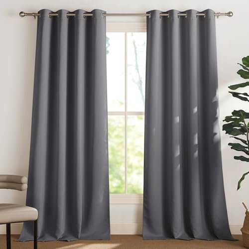 PONY DANCE Graue Gardinen Wohnzimmer Ösenvorhang 2er Set H 260 x B 132 cm Verdunkelungsvorhang Ösen Extra Lange Vorhänge Wärmeisolierend Thermal Blackout Curtains for Winter